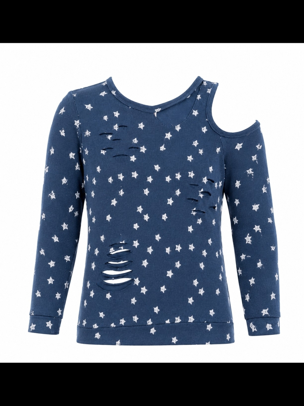 Poof! Star Cold-Shoulder Distressed Sweatshirt